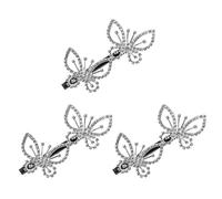 3pcs Rhinestone Butterfly Hair Clips Barrette for Women and Girls Silver | Zinc Alloy, Chic Decorative Style, Wedding Prom Party Hair Decor, Delicate Sparkle Finish