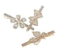 3pcs Rhinestone Flower Hair Clips for Women and Cute | Zinc Alloy Build, Decorative Sparkle Finish, for Half-up Straight Styles, Prom School Dance Gift Choice