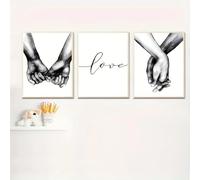 3pcs Romantic Hand In Hand Canvas Paintings - Black And White Love Quotes Wall Art Posters, Room Decor For Couples And Lovers 30x40cmx3 No Frame