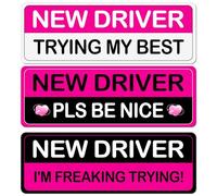 3Pcs Rose Red Magnetic Car Stickers, Brightly Colored Safety Warning Signs for Women, Funny Car Magnet Accessories Bumper Stickers Suitable for Students and Novice Drivers
