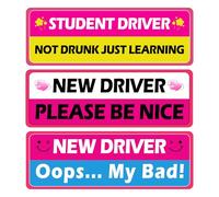 3Pcs Rose Red Novice Car Stickers, Removable Lovely Student Driver Sticker Magnet Supplies for Car, Keep Your Distance Safety Sign Suitable for Novice Drivers & Students