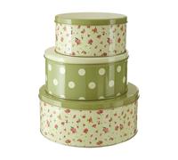 3pcs Round Storage Tin Rose Cottage Green Stacking Metal Containers Organisers