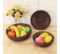 3PCS Round Wicker Storage Baskets, Stackable S/M/L Woven Fruit Vegetables Bowls, Bread Food Display Serving, Organizer Basket for Kitchen, Living Room, Bedroom, Shelf, Tabletop