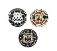 3PCS Route US 66 Alloy Round Button Pins Set, Mother Road Retro Highway Travel Badge, ’s Highway, Joyride Singapore, Travel Adventure Souvenir Collectible Lapel Pin Accessories