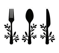3pcs Rustic Wooden Kitchen Utensils Wall Decor Set for Farmhouse Style | Black Vintage Fork Spoon Cutter Shapes, Lightweight Wood Design, for Smooth Walls, Doors, Backsplash