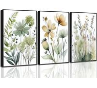 3Pcs Sage Green Botanical Canvas Wall Art Minimalist Flower Boho Floral Painting Picture Wall Decor Posters Prints Artwork For Living Room Bedroom Kitchen Home Decoration Unframed 08x12inch