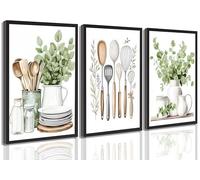 3Pcs Sage Green Farmhouse Kitchen Canvas Wall Art Minimalist Dining Room Eucalyptus leaves plant Painting Pictures For Dining Room kitchen Home Decoration Unframed 08x12inch
