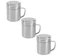 3pcs Salt and Pepper Shaker Set Stainless Steel for Kitchen Storage | Silver Condiment Jars, Keeps Contents Dry and Sealed from Air, for Dining Room Use