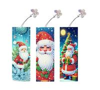3PCS Santa Claus Diamond Painting Bookmarks - DIY Butterfly Crystal Art Craft for Kids, Adults & Beginners, Christmas Character for Holiday Reading