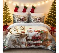 3pcs Santa Claus Printed Bedding Set, Soft and Coreless, Multiple Sizes To Choose From, Machine Washable Christmas Gift 135x200cm-EU-Single 1112 SJT W