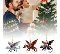 3pcs Santa Claus Riding a Dragon Ornaments Santa Claus on Dragon Christmas Ornament 2D Acrylic Dragons Hanging Ornaments for Xmas Tree Car Window Yard Decor (B)