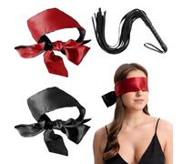 3PCS Satin Eye Mask and Leather Riding Crop,Adjustable Blindfold Soft,Blind Fold for Women,Satin Sleep Eye Mask,Blind Folds for Adult Play,Blackout Eye Cover for Travel,Nap,Meditation,Valentine Gift