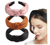 3Pcs Satin Headbands, 1.25 Inch Wide Cross Knotted Fabric Headbands Non-Slip for Women Hair Accessories Daily Wearing, Dating, Sports and Making UpHeadbands