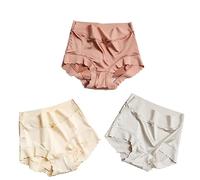 3pcs Satin Ice Silk Seamless Shaping Briefs, Womens High Waisted Tummy Control Stretch Panties (3pcs-a, M)