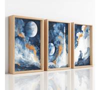 3Pcs Sci-Fi Abstract Wall Art for Living Room Bedroom - Universe Space Planet Astronaut Rocket Marble Texture Canvas Pictures Paintings Posters for Kitchen Hallway Stairs Decor - Unframed, 30 x 40 cm