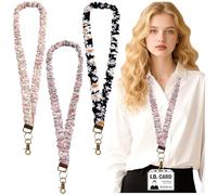3Pcs Scrunchie Lanyard Teacher for Id Badges Keys with Retractable Badge Reel Cute Teacher Lanyard for Women Nurse Stretchy Lanyards Key Lanyards with Clip Teachers Nurse Gifts Teacher Essentials-K