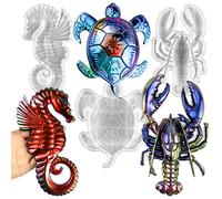 3Pcs Sea Animal Resin Molds Silicone Sea Turtles Lobster Seahorse Mold Epoxy Resin Casting Mold Large Unique Marine Mould for DIY Resin Concrete Crafts Wall Hanging Halloween Christmas Home Decor
