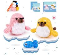 3PCS Seal Crochet Kit for Beginners Knitting Kit Seal Crochet Animal Kits Complete Seal Crocheting with Step-by-Step Video, Crochet Starter Kit Animal Set Beginners Adult Kid Handcraft DIY Decor