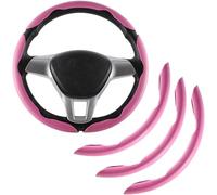3pcs Segmented Steering Wheel Cover for Renault 4 E-Tech 2024 2025, Carbon Fibre Pattern Anti-Slip Protector, Waterproof Steering Wheel Grip Wrap,Pink