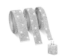 3PCS Self Adhesive Crystal Rhinestone Strips - Shiny Diamond Ribbon Tape for Crafting DIY Party Decor (Silver)