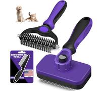 3PCS Self Cleaning Slicker Brush & Pet Grooming Rake & Bath Brush for Dogs,Cats and Horses | Double-Sided Dematting Comb & Skin Friendly Deshedding Grooming Tool (New Purple Black)