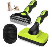 3PCS Self Cleaning Slicker Brush & Pet Grooming Rake & Bath Brush for Dogs,Cats and Horses | Double-Sided Dematting Comb & Skin Friendly Deshedding Grooming Tool | Premium Pet Supplies(Green Black)