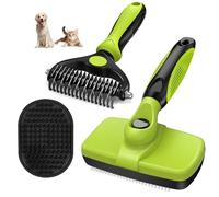 3PCS Self Cleaning Slicker Brush & Pet Grooming Rake & Bath Brush for Dogs,Cats and Horses | Double-Sided Dematting Comb & Skin Friendly Deshedding Grooming Tool | Premium Pet Supplies(Green Black)