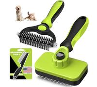 3PCS Self Cleaning Slicker Brush & Pet Grooming Rake & Bath Brush for Dogs,Cats and Horses | Double-Sided Dematting Comb & Skin Friendly Deshedding Grooming Tool (J-Green Black)