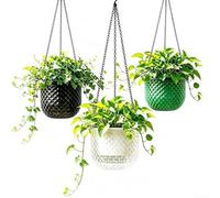 3pcs Self-Watering Hanging Plant Pots Plastic With Hooks | Robust Plastic, Includes 3 Hooks & Chains, Indoor/outdoor Use, Space-saving Vertical Garden, Modern Stylish Design