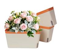 3PCS Self Watering Plant Pots, 10.5 Inch Rectangular Plastic Windowsill Herb Planter Box, Modern Flower Pots for Indoor Outdoor Garden Office Patio with Drainage Hole Hidden Tray (3PCS Orange)