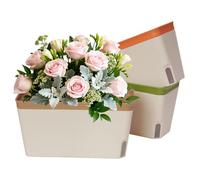 3PCS Self Watering Plant Pots, 10.5 Inch Rectangular Plastic Windowsill Herb Planter Box, Modern Flower Pots for Indoor Outdoor Garden Office Patio with Drainage Hole Hidden Tray (3PCS Mixed)