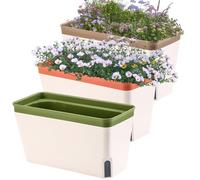 3PCS Self Watering Plant Pots, 27CM Windowsill Herb Planter Box with Visual Water Level Window and Drainage Hole Hidden, Garden Flower Bonsai Pots for Indoor Outdoor Garden Office Patio Balcony