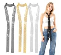 3Pcs Sequin Scarf,Sliver,Gold,Black,Y2k,Metal,Sparkly,160x3.5cm,for Women | Sparkly Scarf, Skinny, Lightweight, Glitter, Festival Accessories,for Evening Party,Disco Fancy Dress up,for Neck,Head,Waist