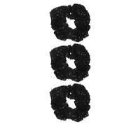 3pcs Sequin Velvet Hair Scrunchie, Elastic Ponytail Tie for Curly | Black Glitter Finish, Glamorous Sparkle, Elegant Accessory, Bridesmaids, Weddings, Parties and Casual Styling