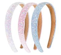 3PCS Sequins Headbands for Girls Non-slip Glitter Sparkly Hard Toddler Headband, Wide Padded Hair Bands Cute Hair Accessories for Birthday Party Favors Back to School Girls Women (Pink/Sky Blue/White)