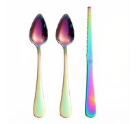 3Pcs Serrated Edge Fruit Spoons and Knife, Stainless Steel Curved Utensils, for Citrus Lemon Kiwi Melon and More Fruits (Colorful)