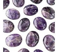 3Pcs Set Amethyst Palm Stone Crystal - Dark Amethyst Palmstone Natural Chakra Therapy Polished Healing Crystal Oval Pocket Worry Stone Gemstone for Anxiety Stress Relief