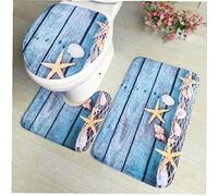 3pcs/Set Beach Seashells Starfish Sand Bath Mat Holidays Summer Bathroom Carpet Rug Non-Slip 3 Piece Toilet Mat Set Starfish Floor