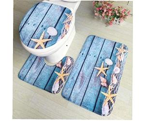 3pcs/Set Beach Seashells Starfish Sand Bath Mat Holidays Summer Bathroom Carpet Rug Non-Slip 3 Piece Toilet Mat Set Starfish Floor