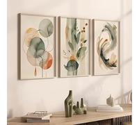 3pcs/set Beige and Sage Plant Canvas Printing Abstract Watercolor Geometric Wall Art Poster for Living Room Bedroom Modern Office Hallway Spring Home Decor Gifts (30×40 cm)