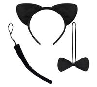 3Pcs/Set Black Cat Costume, Cute Cat Ears and Tail & Bow Tie Cosplay Halloween Costumes for Kids Adults