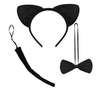 3Pcs/Set Black Cat Costume, Cute Cat Ears and Tail & Bow Tie Cosplay Halloween Costumes for Kids Adults