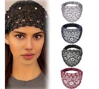 3pcs Set Boho-chic Crystal & Pearl Embellished Wide Headbands for Women, Elastic Floral Lace Headband, Luxury Fashion Hair Accessories Ideal for Weddings, Vacations & Daily Styling(4pcs-A)