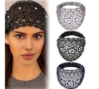3pcs Set Boho-chic Crystal & Pearl Embellished Wide Headbands for Women, Elastic Floral Lace Headband, Luxury Fashion Hair Accessories Ideal for Weddings, Vacations & Daily Styling(3pcs-A)