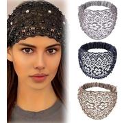 3pcs Set Boho-chic Crystal & Pearl Embellished Wide Headbands for Women, Elastic Floral Lace Headband, Luxury Fashion Hair Accessories Ideal for Weddings, Vacations & Daily Styling(3pcs-D)
