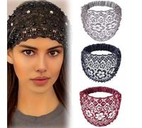 3pcs Set Boho-chic Crystal & Pearl Embellished Wide Headbands for Women, Elastic Floral Lace Headband, Luxury Fashion Hair Accessories Ideal for Weddings, Vacations & Daily Styling(3pcs-E)