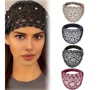 3pcs Set Boho-chic Crystal & Pearl Embellished Wide Headbands for Women, Elastic Floral Lace Headband, Luxury Fashion Hair Accessories Ideal for Weddings, Vacations & Daily Styling(4pcs-B)
