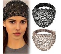 3pcs Set Boho-chic Crystal & Pearl Embellished Wide Headbands for Women, Elastic Floral Lace Headband, Luxury Fashion Hair Accessories Ideal for Weddings, Vacations & Daily Styling(2pcs-C)