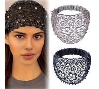 3pcs Set Boho-chic Crystal & Pearl Embellished Wide Headbands for Women, Elastic Floral Lace Headband, Luxury Fashion Hair Accessories Ideal for Weddings, Vacations & Daily Styling(2pcs-I)