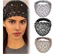 3pcs Set Boho-chic Crystal & Pearl Embellished Wide Headbands for Women, Elastic Floral Lace Headband, Luxury Fashion Hair Accessories Ideal for Weddings, Vacations & Daily Styling(3pcs-C)